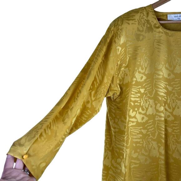 Vintage Nina Ricci 100% Silk Jacquard Long Sleeve‎ Blouse in Yellow, Size 8 - Picture 8 of 14